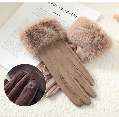 Winter Luxury Women's PU Leather Gloves Wrist Soft Faux Fur Trim Cuff Fashion Elegant Party Warm Touch Screen Drive Cycling Beauty World Shop