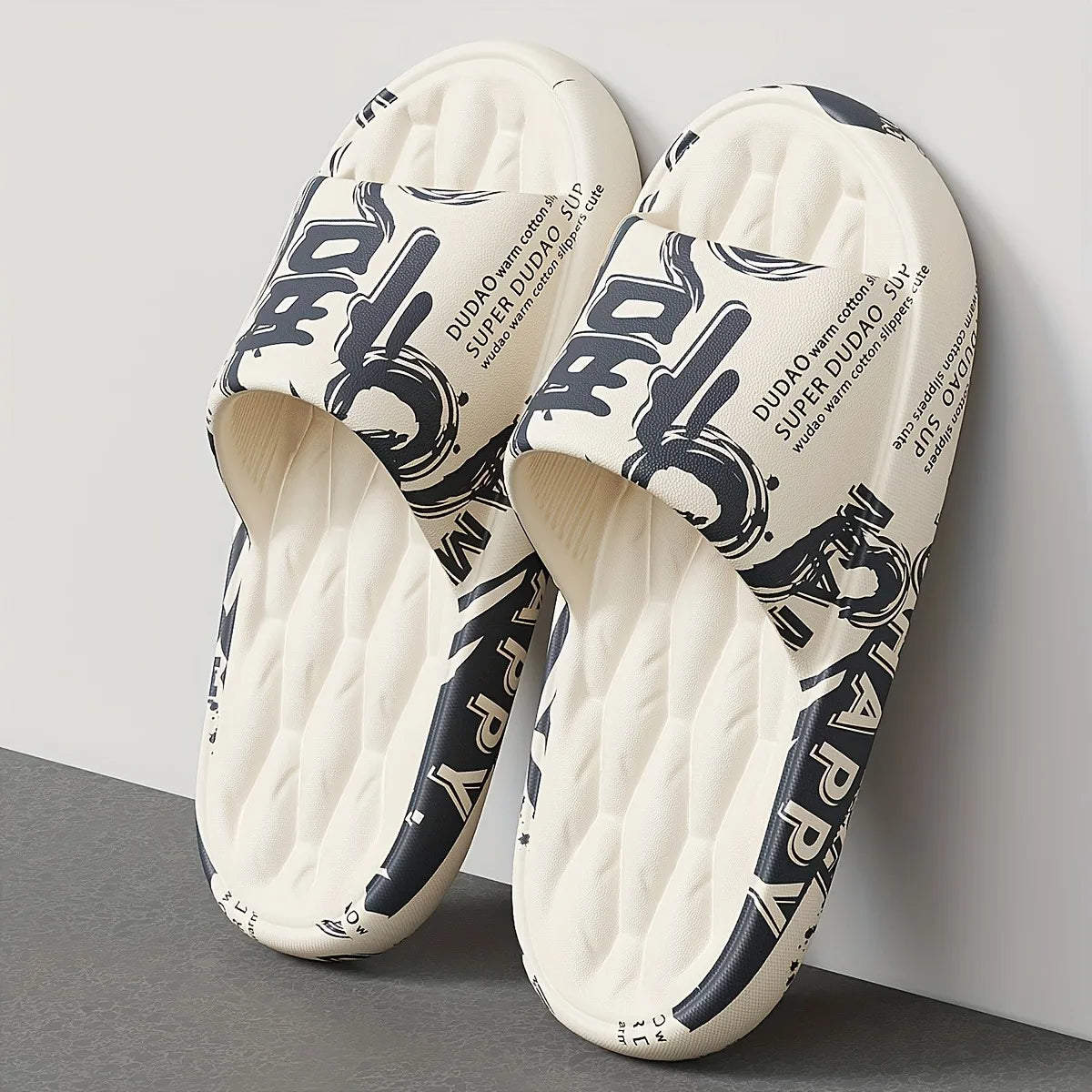 Trendy EVA Graffiti Slides for Men and Women Soft Comfortable Black White Design Playful Patterns Casual Home Outdoor Wear Beauty World Shop