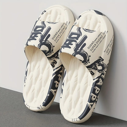 Trendy EVA Graffiti Slides for Men and Women Soft Comfortable Black White Design Playful Patterns Casual Home Outdoor Wear Beauty World Shop