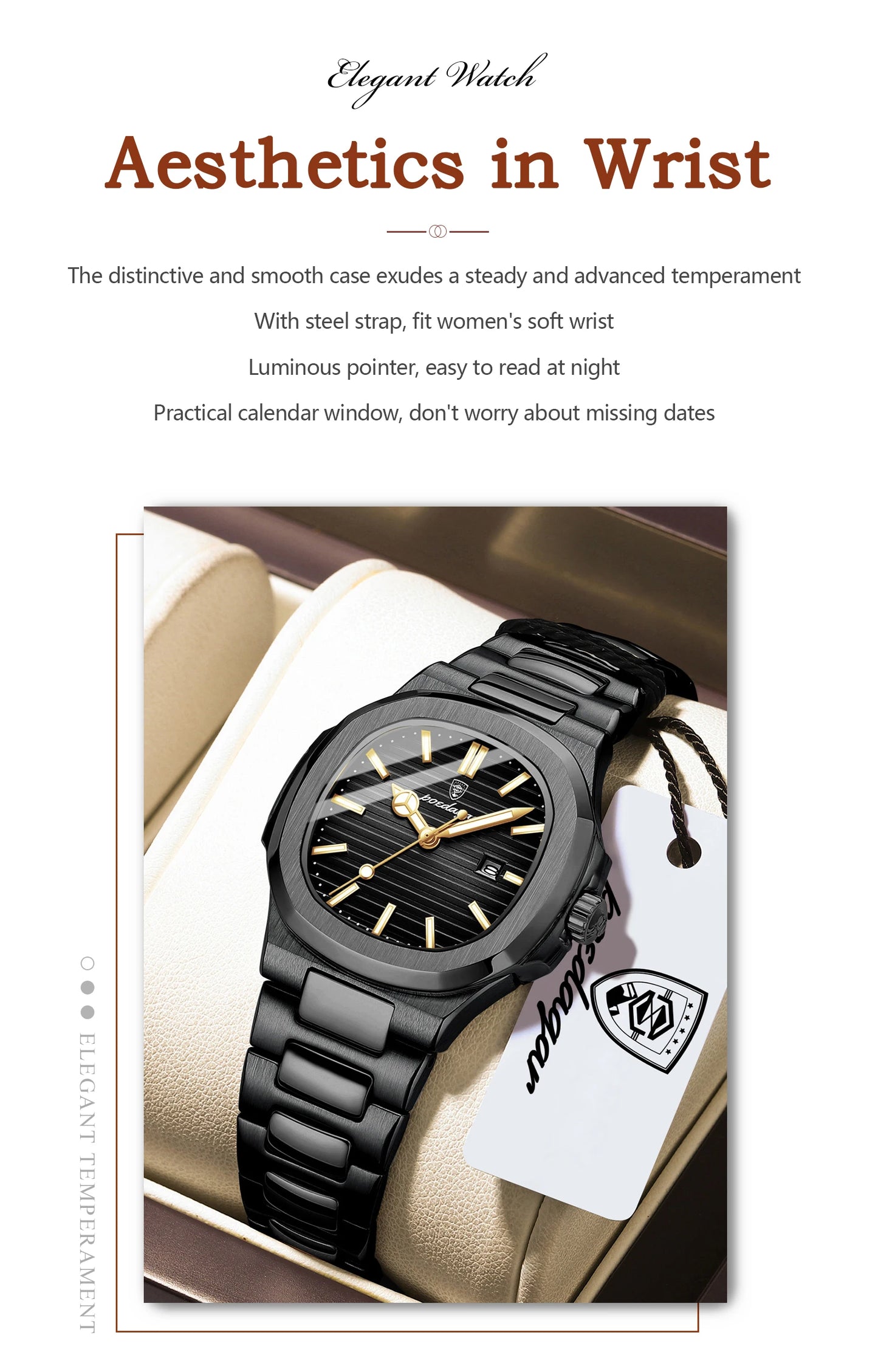 POEDAGAR Trendy Women’s Wristwatch Stainless Steel Date Quartz Ladies Watch Waterproof Luminous Original Watches For Woman Reloj Beauty World Shop