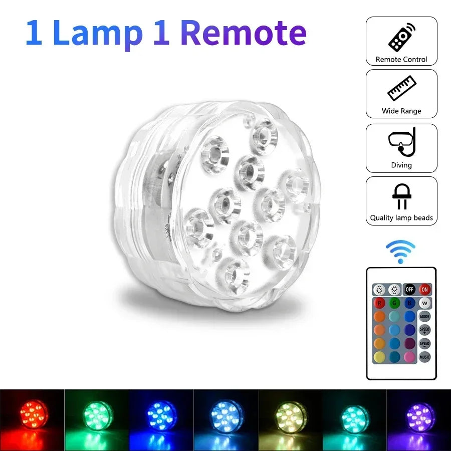 10 LED RGB Underwater Lights with Magnetic Suction Cups 16 Color Lights Fish Tank Pool Underwater Lighting Plant Grow Lights Beauty World Shop