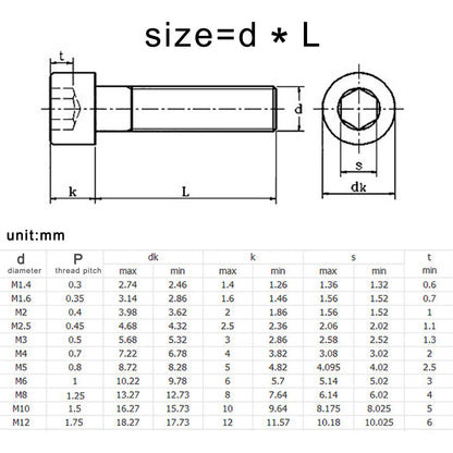 M2 M2.5 M3 M3.5 M4 M5 M6 M8 Over Ultra Long 200mm 304 A2-70 Stainless Steel DIN912 Allen Hexagon Hex Socket Head Cap Bolt Screw Beauty World Shop