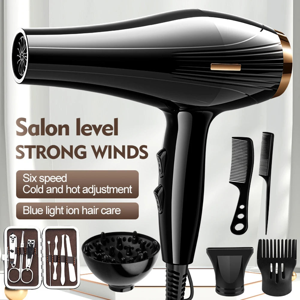 6 In 1 High-Powered Low Noise Hair Dryer Powerful Fast Dry Hot Cold Wind Hair Dryer For Home Travel Hair Styling Beauty World Shop