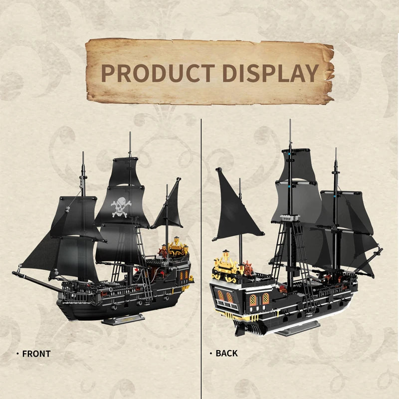 1424PCS Black Pirate Ship Building Blocks Skeleton Ghost Boat Model Assembly Bricks Toys Desktop Decoration Kids Holiday Gifts Beauty World Shop