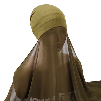 Muslim Women Bonnet + Chiffon Shawl Instant Under scarf Cap Islam Inner Scarf Headband Stretch Hijab Cover Headwrap Turbante Beauty World Shop