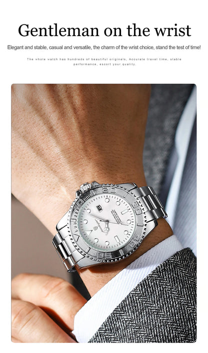 POEDAGAR Casual Fashion Man Wristwatch Waterproof Luminous Date Exquisite Men Watch Stainless Steel Classic Men's Quartz Watches Beauty World Shop