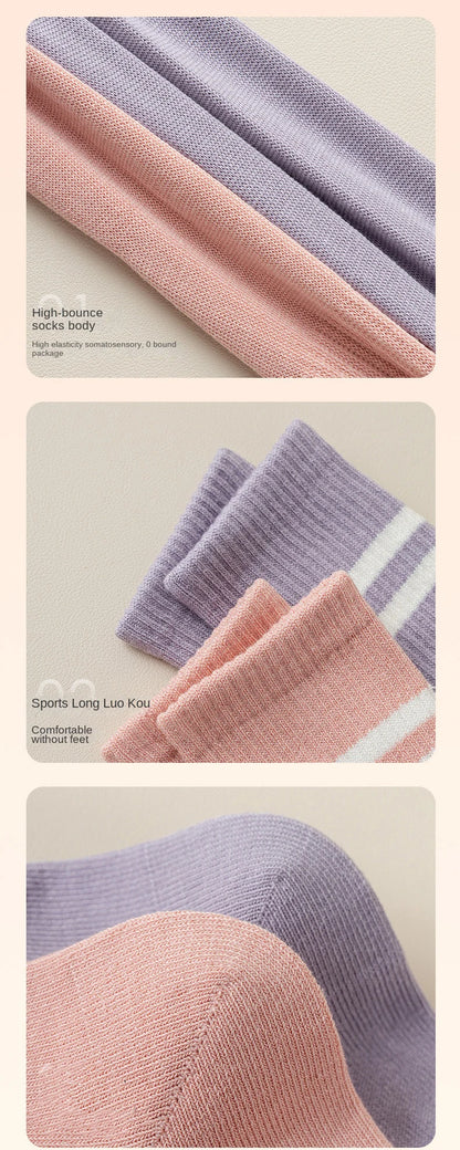 1 pair of women's yoga socks, skipping rope sports socks, Pilates indoor anti slip floor socks, double bar mid leg socks Beauty World Shop