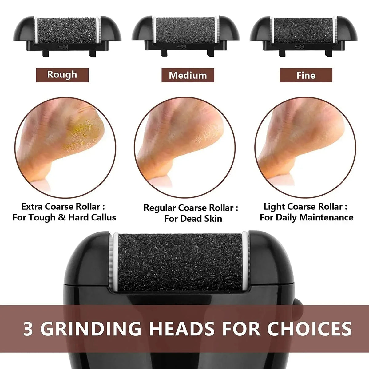 Black Foot Care Tool Heads, Hard Skin Remover, Refill Rollers for Cracked Heels Calluses and Dead Skin Removal, 6 Pcs Beauty World Shop