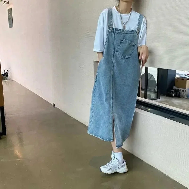 Spring Summer Denim Overall Dress Women Sleeveless Jeans Dresses Fashion Female Solid Slip Casual Loose Spaghetti Strap Dresses Beauty Trend Shop