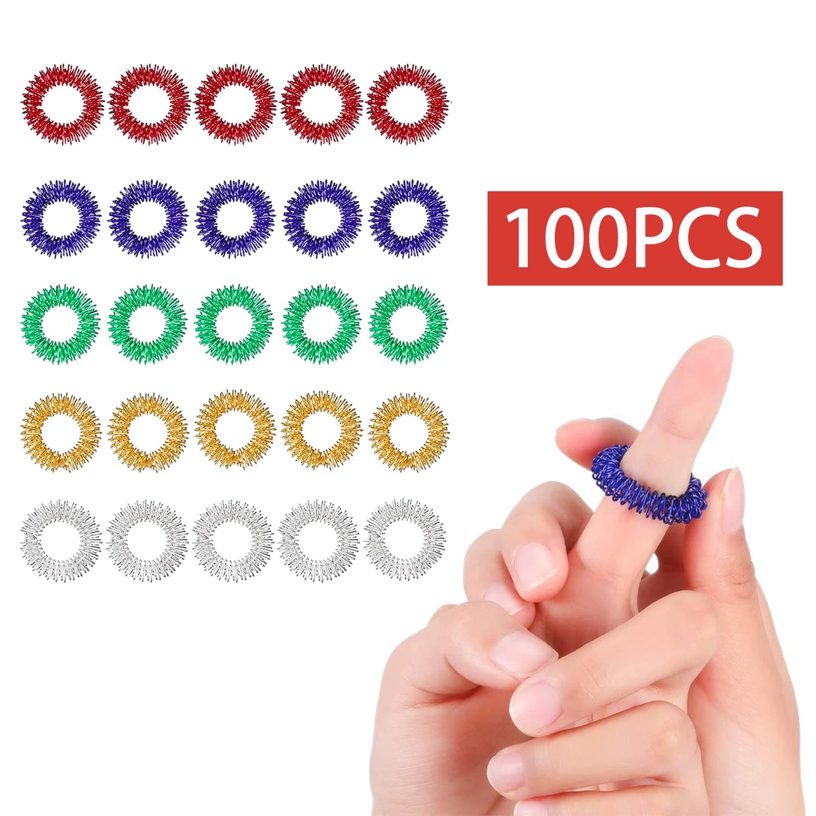 Acupressure Rings Spiky Sensory Finger Rings, Spiky Finger Ring Acupressure Ring Set Silent Stress Massager Finger Massage Tool Beauty World Shop