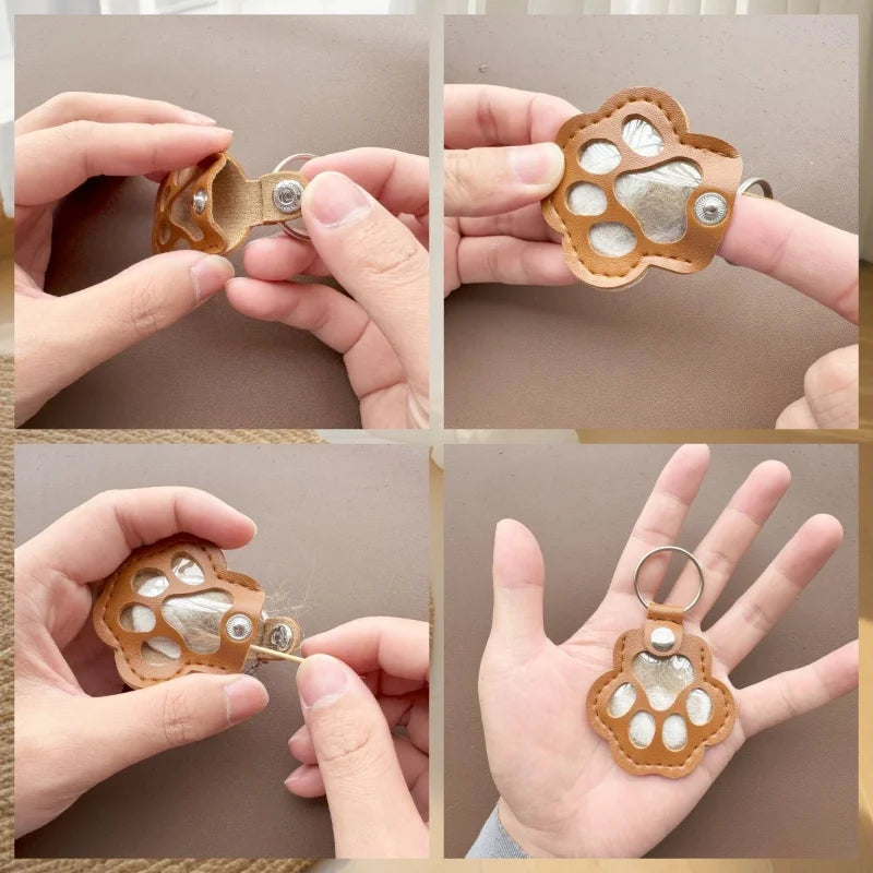 Pet Hair Memorial Keychain PU Leather Keepsake Locket for Cat Dog Fur Pet Hair Storage Pendant Handbag Hanging Accessories Beauty World Shop