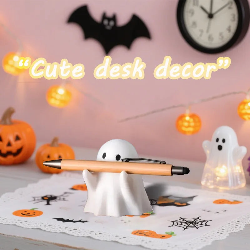 Cute Halloween Ghost Pen Holder Little Ghost Statue Design Pencil Support for Home Office Desktop Decoration Beauty World Shop
