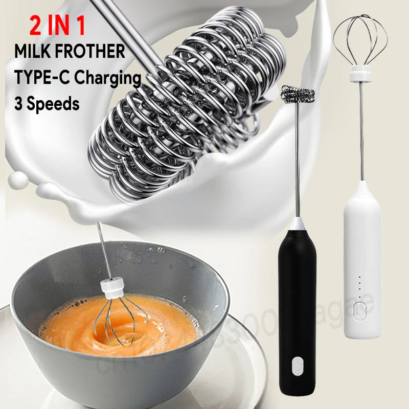 UPGRADED Electric Coffee Frother/MILK Whisk+Egg Beater MINI Food Blender USB Rechargeable Handheld Three Speeds Espresso Tools Beauty World Shop