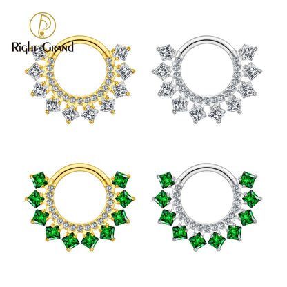 Right Grand ASTM F136 Titanium 16G CZ Hinged Clicker Segment Hoop Ring 8mm/10mm Daith Helix Earring Septum Nose Piercing Jewelry Beauty World Shop