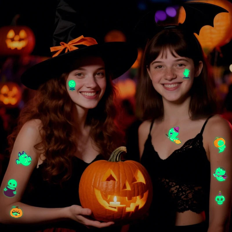 10Sheets Halloween Luminous Tattoo Stickers Ghost Pumpkin Kids Adults Halloween Party Decoration Glow In The Dark Supplies Gifts Beauty World Shop