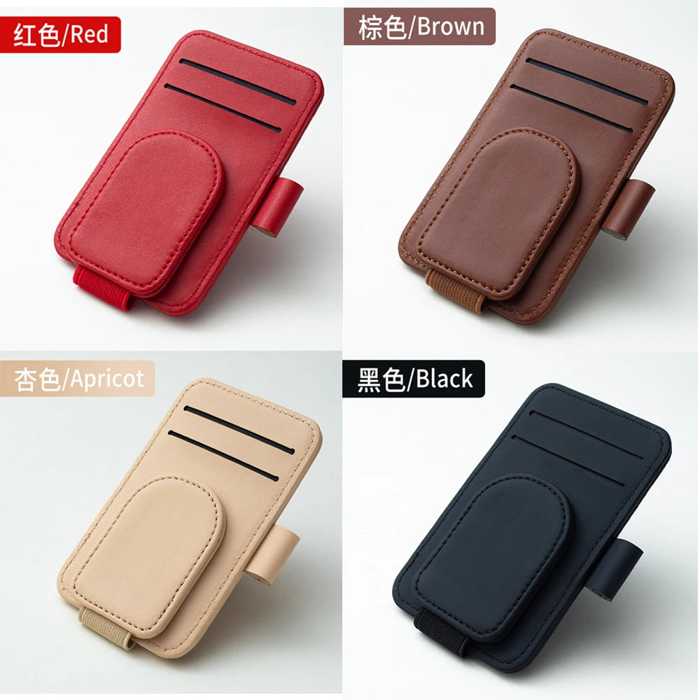 Multifunctional Pu Leather Car Sun Visor Glasses Holder Creative Sunshade Sunglasses Storage Case Magnetic Clip Pen Card Holder Beauty World Shop
