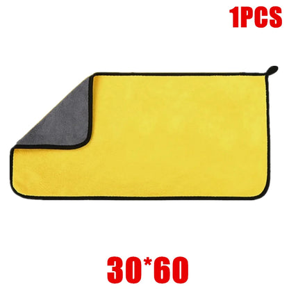 1/2/6pcs Microfiber Cleaning Towel Thicken Soft Drying Cloth Car Body Washing Towels Double Layer Clean Rags Car Accessories Beauty World Shop