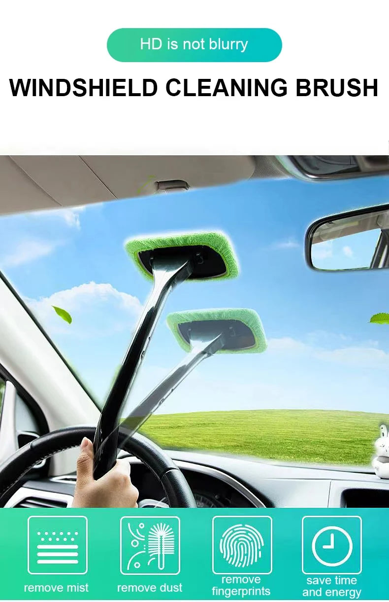 Car Window Cleaner Brush Kit Windshield Cleaning Wash Tool Inside Interior Auto Glass Wiper with Long Handle Car Accessories Beauty World Shop
