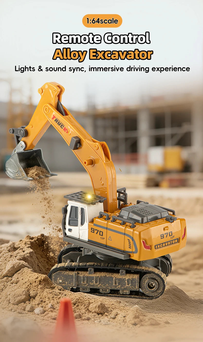 ZWN 1:64 RC Model Car 2.4G Remote Control Excavator Dump Truck Forklift Alloy Plastic Simulation Construction Vehicle Kids Toy Beauty World Shop