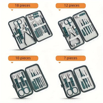 Professional 7/10/12/18 Piece Nail Care Kit Stainless Steel Manicure & Pedicure Set Nail Clipper Set with Travel Case Beauty World Shop