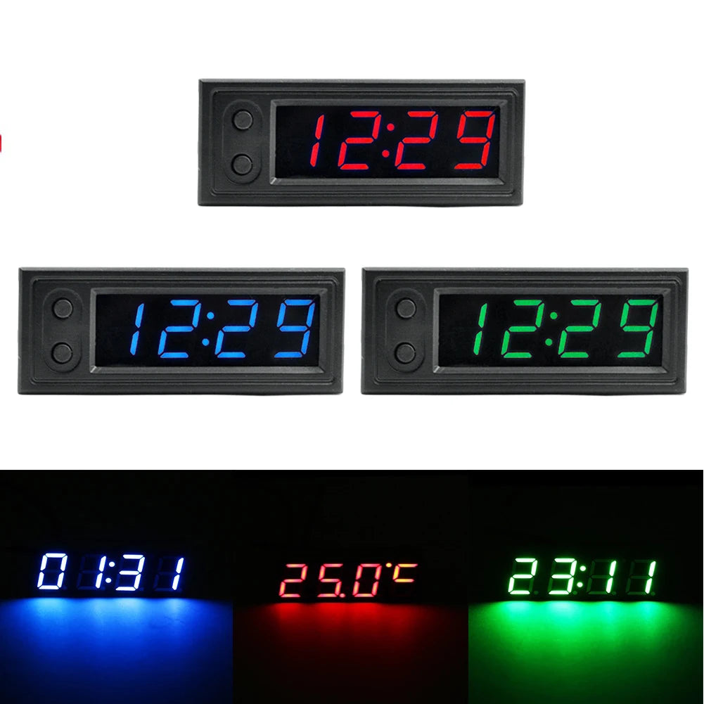 3 in 1 Car Thermometer Voltmeter High Precision Car Temperature Clock Luminous Electric Voltage Meter 12V Automobile Accessories Beauty World Shop