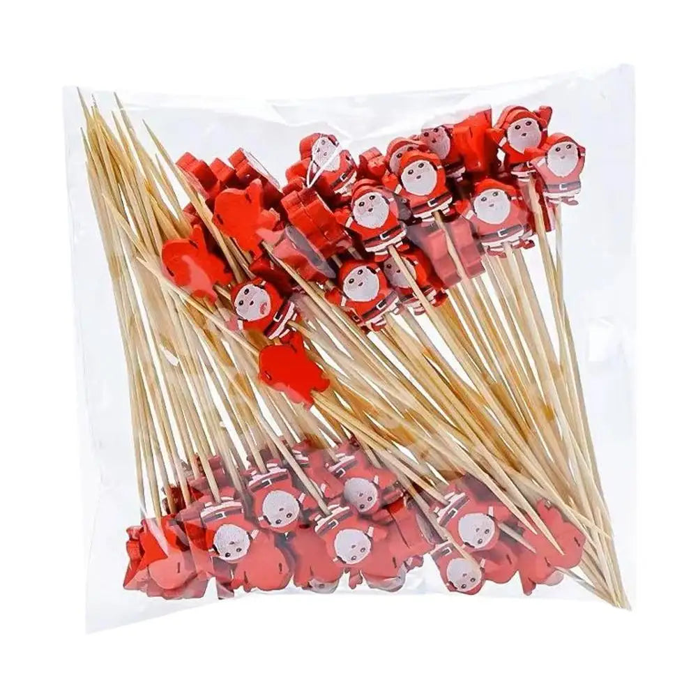 100Pcs Christmas Bamboo Skewer Cocktail Picks Cupcake Topper Disposable Food Dessert Toothpicks Fruit Sticks Party Supplies Beauty Trend Shop