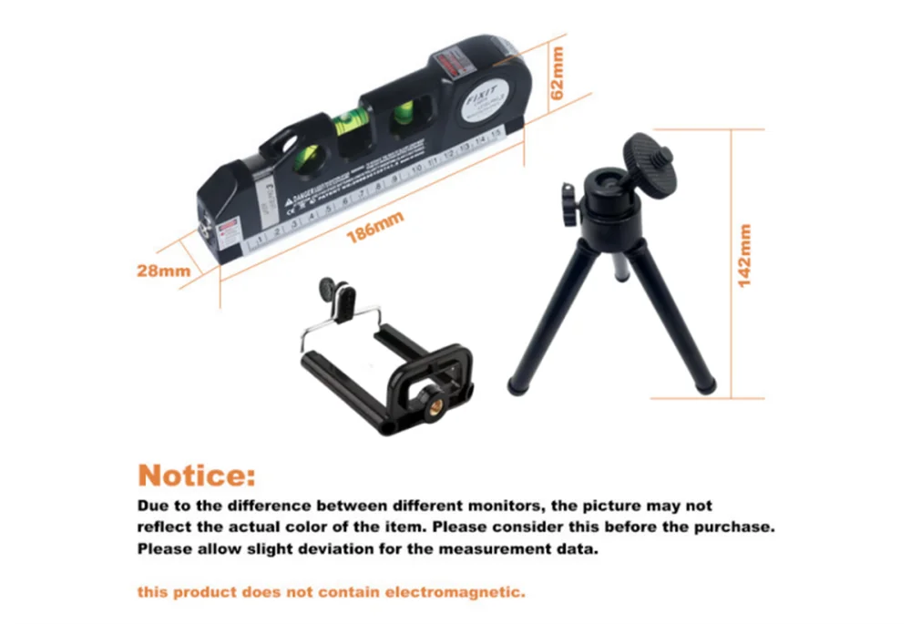 Laser Level Line Tool Multipurpose Laser Level Kit Standard Cross Line Lase 8 Feet Measure Tape Ruler With Metal Tripod Stand Beauty World Shop