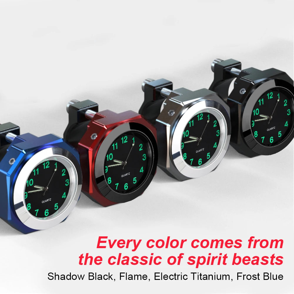 Aluminum Luminous Quartz Watch 22-28mm Motorcycle Scooter Bicycle Handlebar Mount Clock Time Display Clock Moto Accessories Beauty World Shop