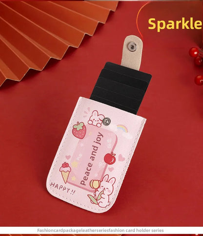 Vintage Oil Painting Pull Out Card Holder One Piece Women's Compact Ultra Thin Mini Cartoon New Style Niche Design Card Case Bag Beauty World Shop
