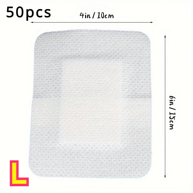 50pcs Large Size Hypoallergenic Non-woven Medical Adhesive Wound Dressing Band Aid Bandage Large Wound First Aid 6*7cm Beauty World Shop