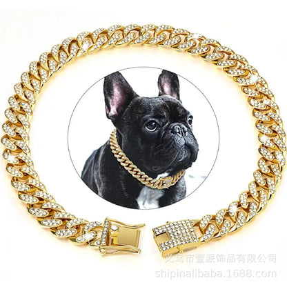 New Style Pet Collar Necklace Cat Dog Full Diamond Cuban Chains Dog Chains Lock Buckle Gold Silver Rose Gold Pet Supplies Beauty World Shop