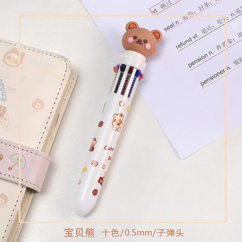 10 Colors Ballpoint Pen Cartoon Bear 0.5mm Colorful Ink Gel Pens Silicone Kawaii Pens School Office Supplies Korean Stationery Beauty World Shop