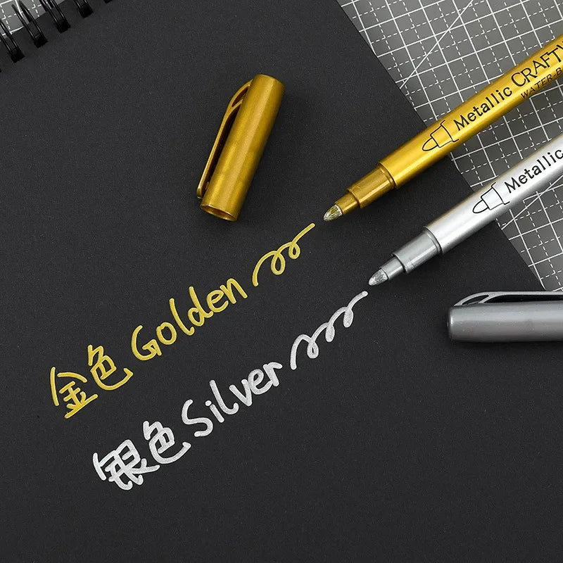 2/1Pc Brush Metallic Marker Pens Gold Silver Color Permanent Art Marker For Manga Crafts Scrapbooking School Stationery Supplies Beauty World Shop