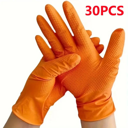 Heavy Duty Orange Nitrile Gloves 8Mil Industrial Disposable Gloves with Diamond Textured Grip for Mechanic Safety & Work Gloves Beauty World Shop