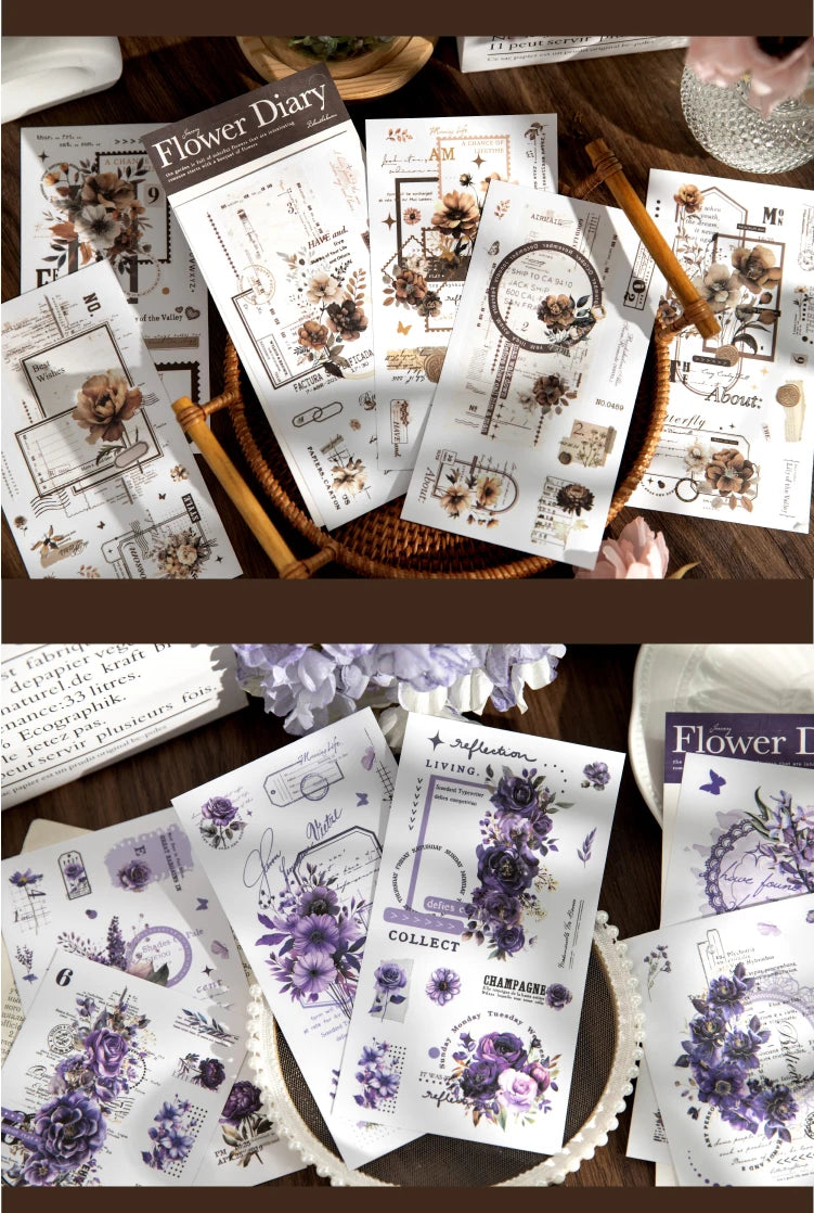 Journal GO 6pcs Flower Shadow Decorative Sticker Fresh Plant Flowers Collage Scrapbooking Label Diy Diary Journal Planner Label Beauty World Shop