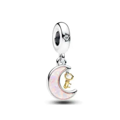 2025 Hot selling 925 Silver Pink Bird Moon Pendant Suitable for European Bracelets DIY Accessories Women's Charm Jewelry Gifts Beauty World Shop