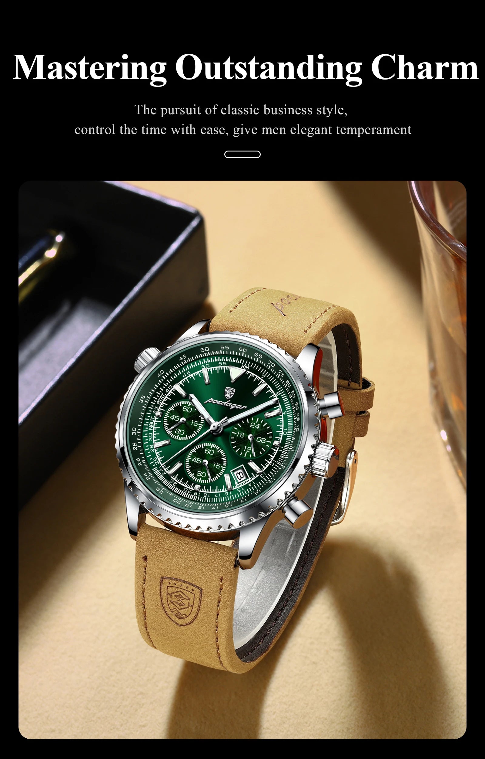 POEDAGAR Luxury Business Men's Watch Waterproof Luminous Date Chronograph Leather Man Clock Fashion Quartz Watches For Men Reloj Beauty World Shop