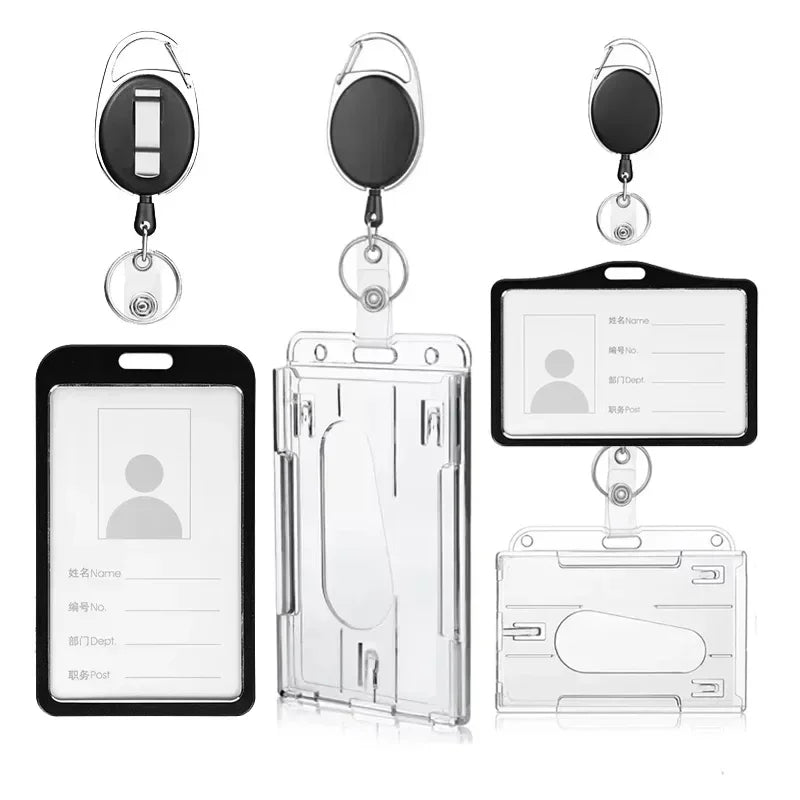 1 Pcs Aluminum Alloy Card Cover Case Bank Business Work Card Holder with ABS Retractable Badge Reel Credit ID Card Badge Bag Beauty World Shop