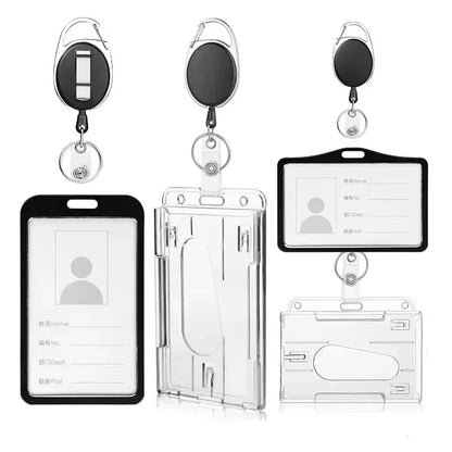 1 Pcs Aluminum Alloy Card Cover Case Bank Business Work Card Holder with ABS Retractable Badge Reel Credit ID Card Badge Bag Beauty World Shop