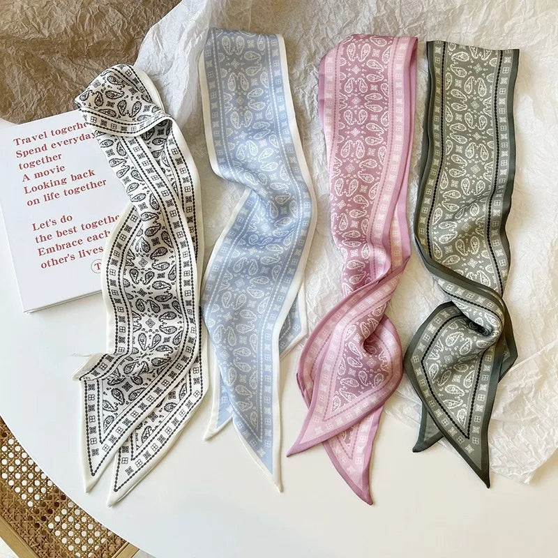 Set Series Silk Satin Scarf Women Cloth Hair Bands Headdress Accessories Lady Scarves Ribbon Neck Ties for Bag Handle/4pcs Beauty World Shop