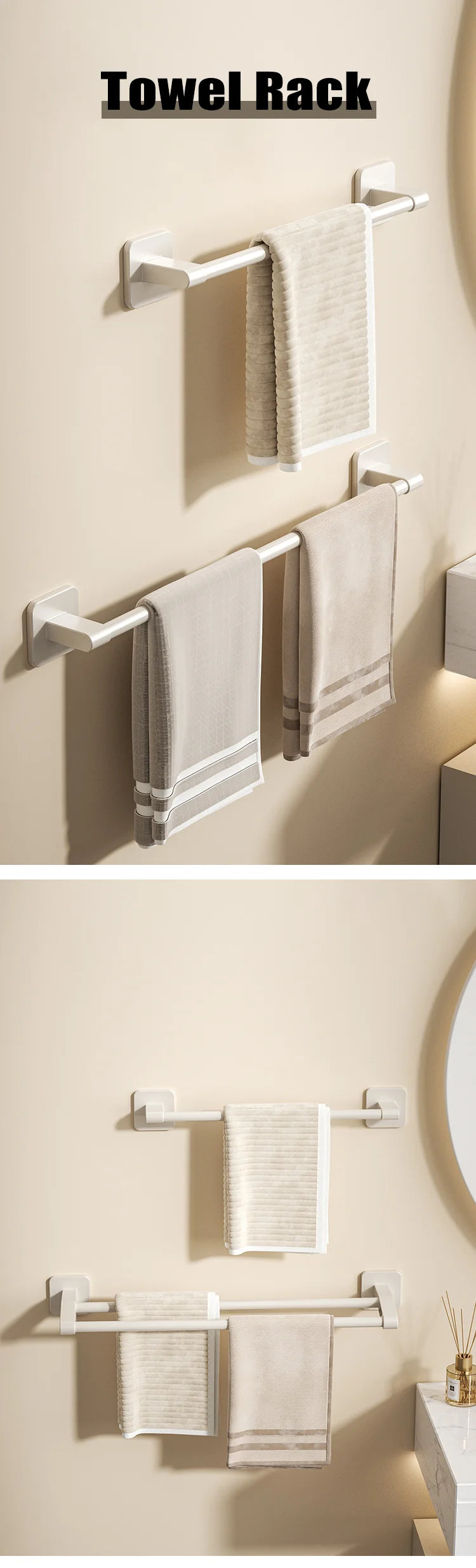 Self-adhesive Home Bathroom Towel Rack Holder Without Drilling Wall Mount Towel Shelf Kitchen Bathroom Accessories Towel Hanger Beauty World Shop