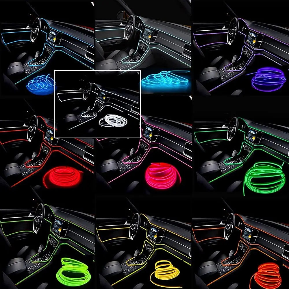 5M Car Interior Led Strip Light Neon EL Wiring Decorative Lamp For Auto DIY Flexible Ambient Light USB Party Atmosphere Diode Beauty World Shop