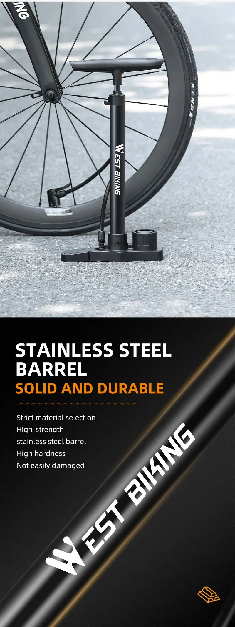 WEST BIKING Bicycle Pump 160PSI Portable Stainless Steel Bike Pump Schrader Presta Valve Inflator Mountain Road Bike Accessories Beauty World Shop