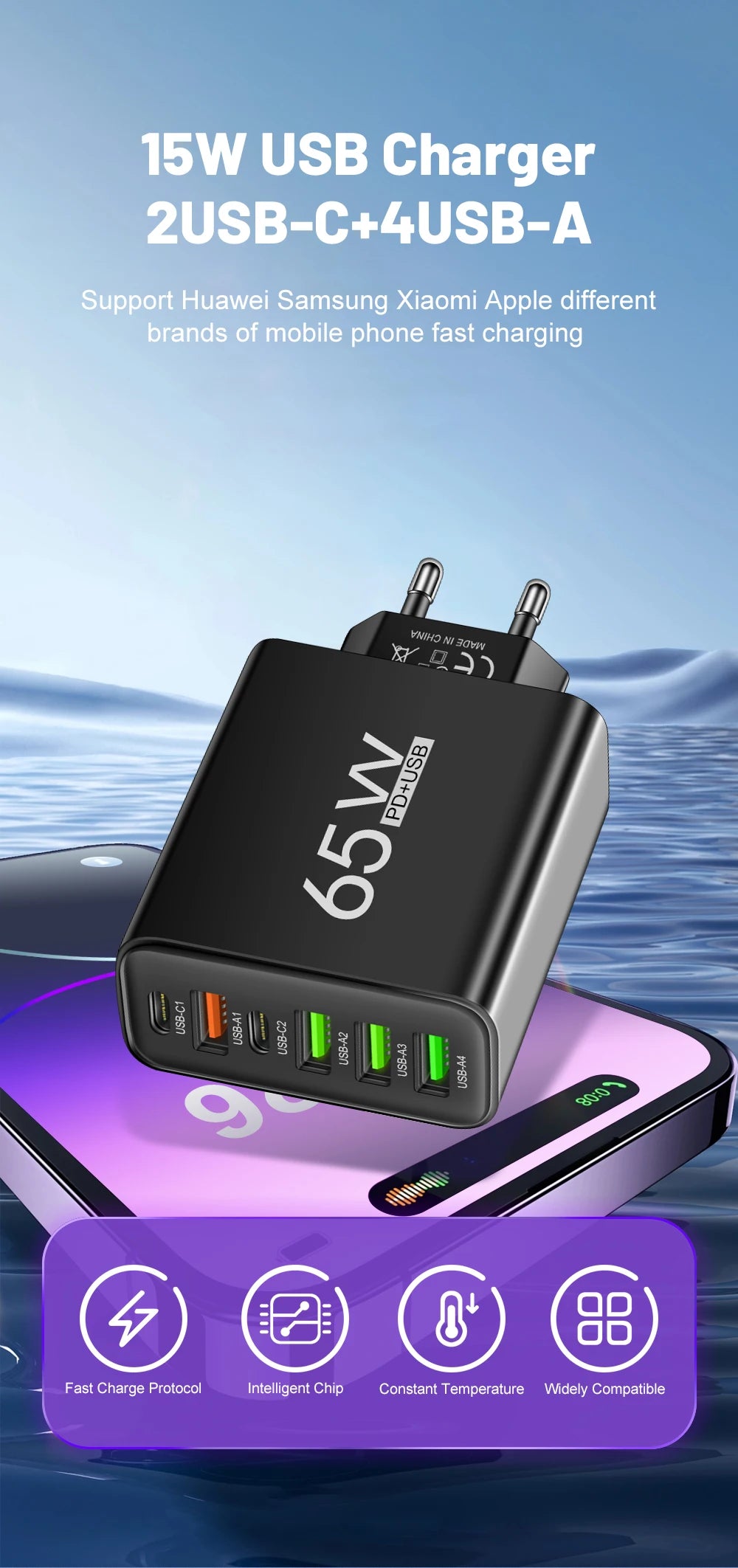USB Charger 65W Mobile Phone Charger Fast Charging For Xiaomi Samsung Huawei P70 Travel Charger Adaptor For iPhone Quick Charger Beauty World Shop