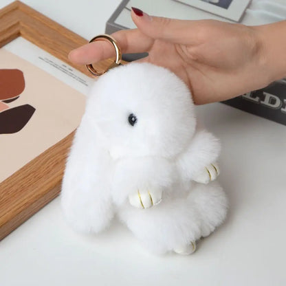 Fluffy Bunny Keychain - Plush Play Dead Rabbit Doll with Bow, Cute Animal Keychain Toy for Kids Girls, Soft Furry Gift Beauty World Shop