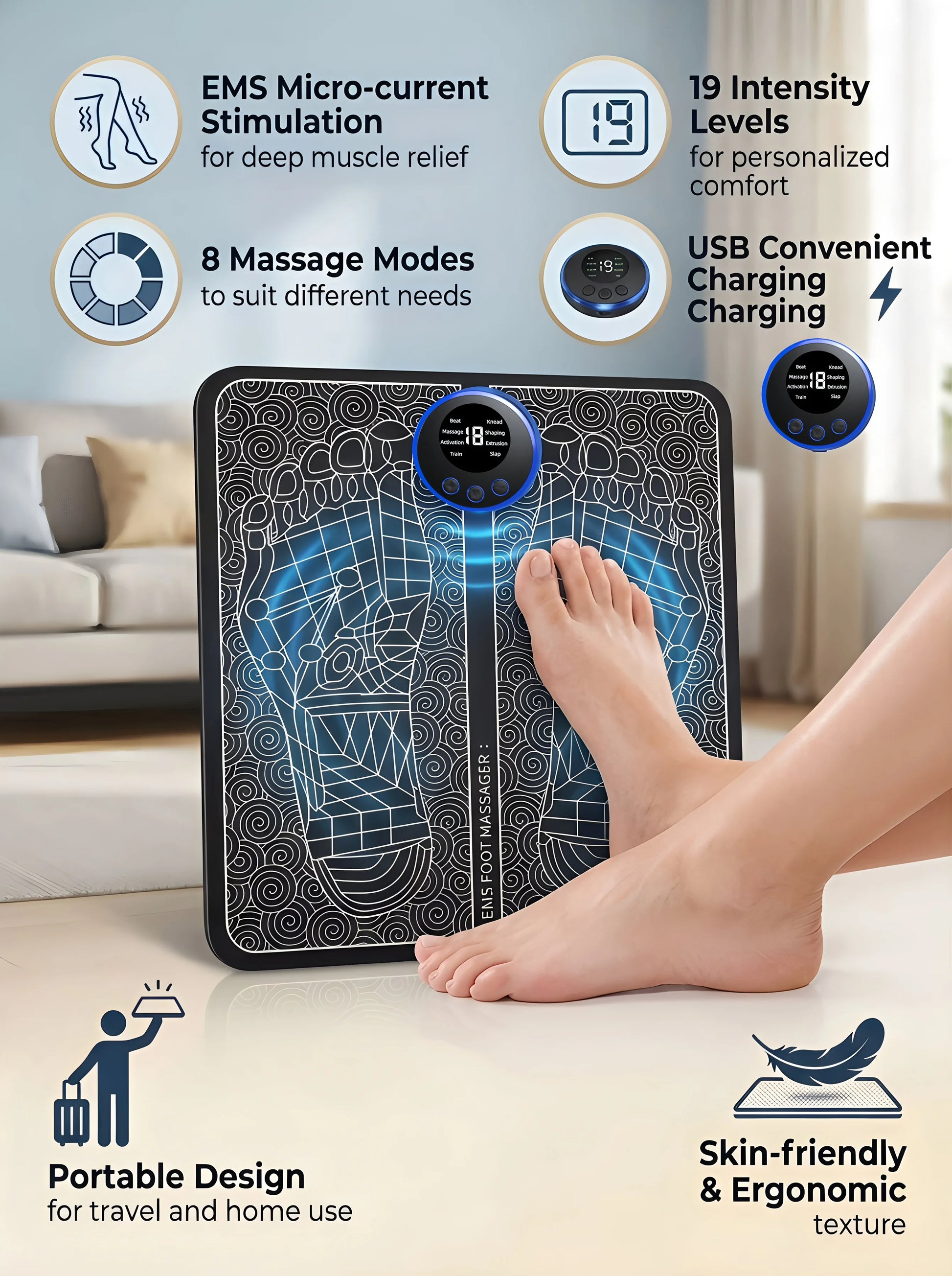 EMS Foot Massager Rechargeable Massage Pad Foot Relaxation Pad Electric Foot Massage Tools Promote Blood Circulation Beauty World Shop