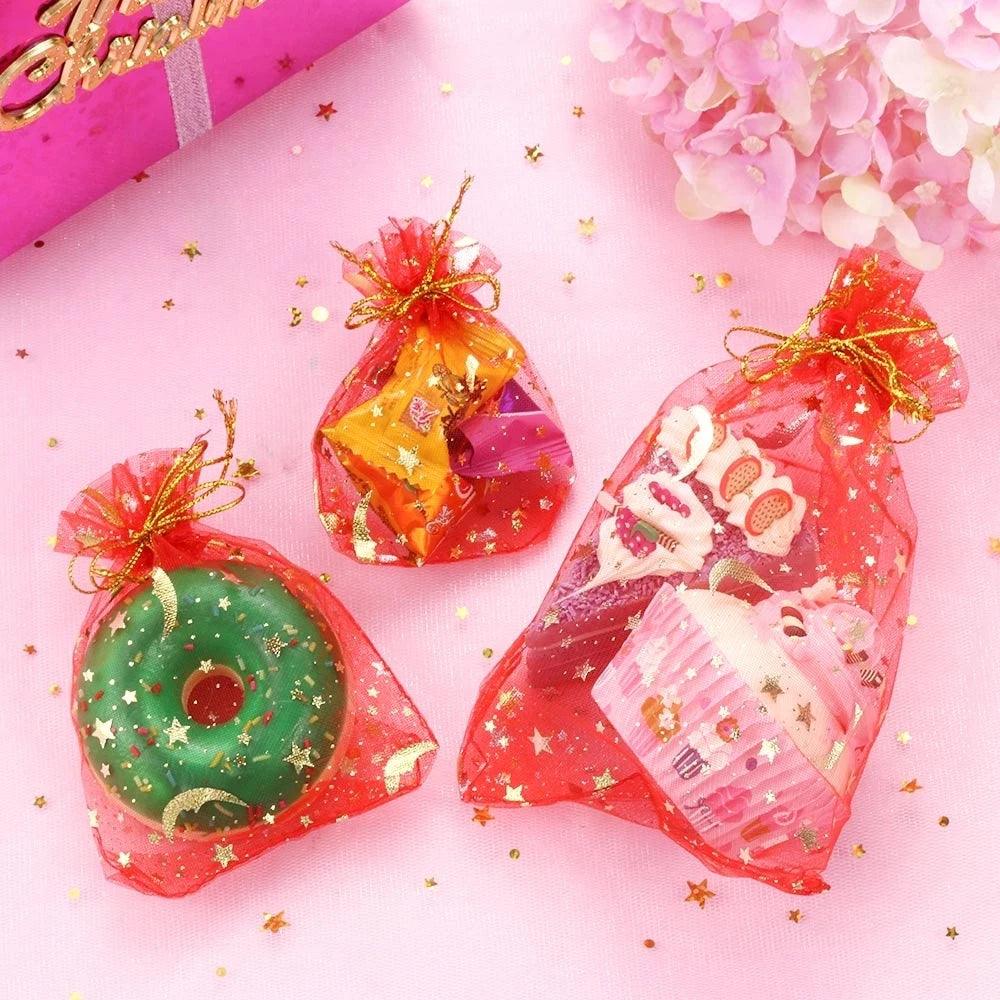 50PCS Moon Stars Drawstring Organza Bags Jewelry Gift Bags Pouches Gold Star Organza Favor Pouches for Christmas Wedding Beauty World Shop