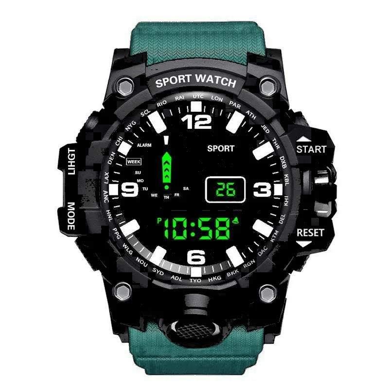 Fashion Men's Watch Sports Electronic Wristwatch Large dial Multifunctional Waterproof Luminous Alarm Kids Male's Military Watch Beauty World Shop