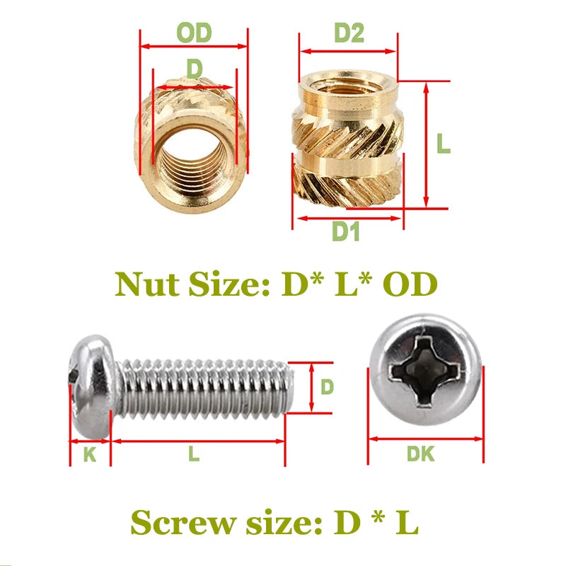 Heat Set Thread Brass Insert Nut and Bolt M2 M3 M4 Soldering Iron Tip Copper Insertion Nut Machine Screw Kit Inserts 3d Printer Beauty World Shop