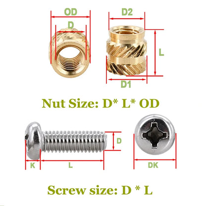 Heat Set Thread Brass Insert Nut and Bolt M2 M3 M4 Soldering Iron Tip Copper Insertion Nut Machine Screw Kit Inserts 3d Printer Beauty World Shop
